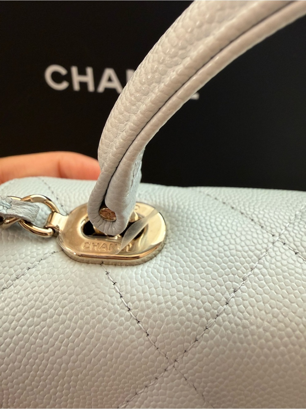 CHANEL Mini Quilted Top Handle Bag in Light Gray BRAND NEW - Picture 7 of 14